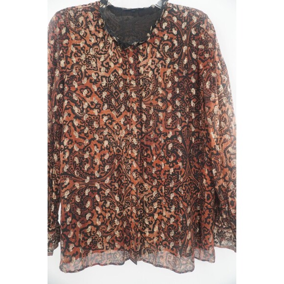 Kobi Halperin Women Dayna Metallic Paisley Gold Brown Ruffle Blouse Size M - Picture 4 of 12